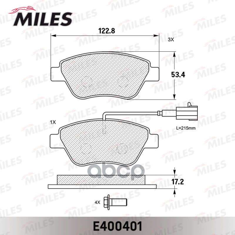 Колодки тормозные FIAT ALBEA/DOBLO/STILO 01> передние Miles арт. e400401