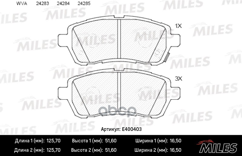 Колодки тормозные передние (без датчика) (Смесь Low-Metallic) FORD FIESTA 08-/MAZDA 2 07- (TRW GDB3437) E400403 Miles арт. E4...