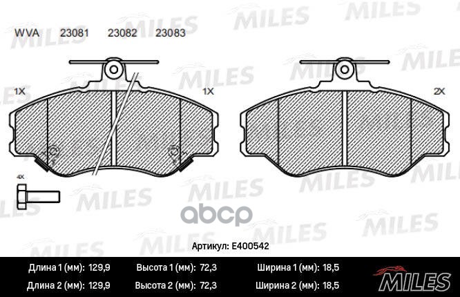 Колодки тормозные передние (Смесь Low-Metallic) HYUNDAI H100/PORTER (TRW GDB3089) E400542 Miles арт. E400542