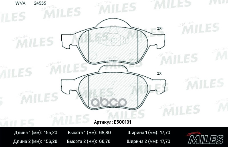 Колодки тормозные передние (Смесь CERAMIC серия PRO) RENAULT MEGANE II/LAGUNA II/SCENIC II (TRW GDB1687) E500101 Miles арт. E...
