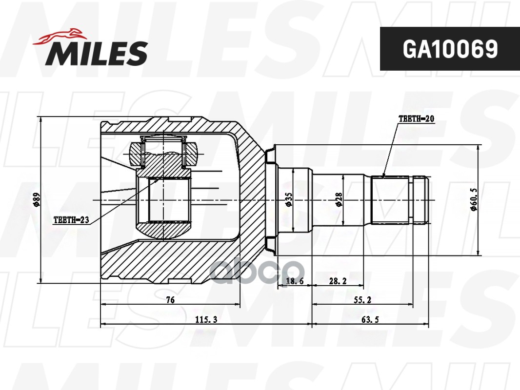 ШРУС внутренний TOYOTA AVENSIS T250/AURIS E150/COROLLA X E150 1.6-2.0TD 03- GA10069 Miles арт. GA10069