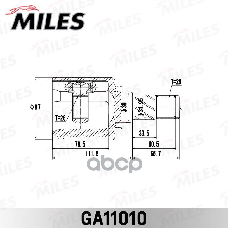 ШРУС внутрений левый NISSAN X-Trail 00-06 GA11010 Miles арт. GA11010