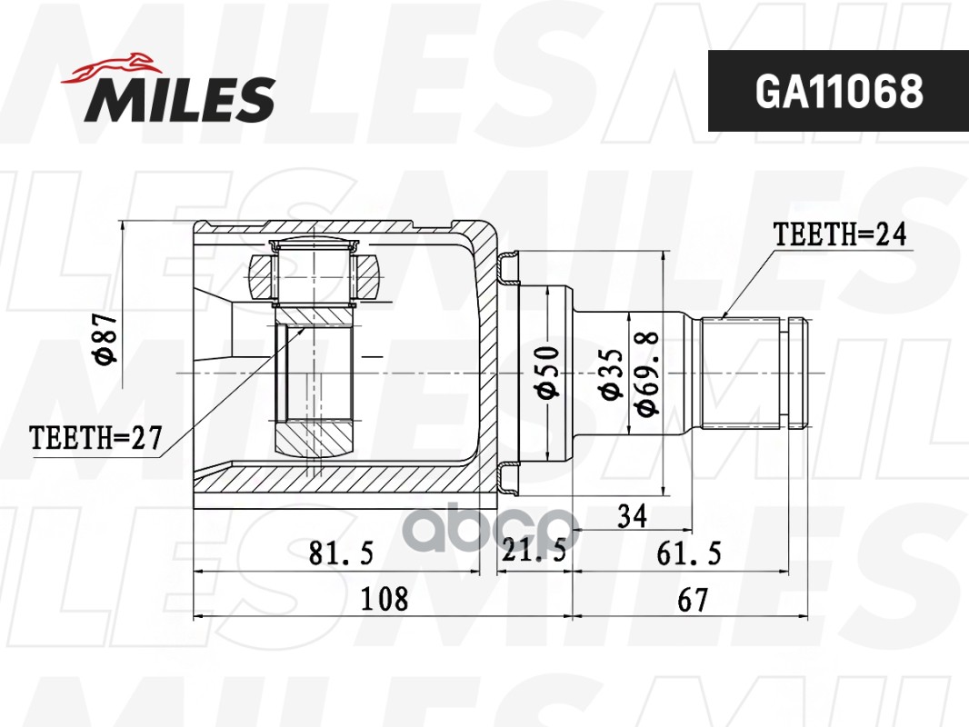ШРУС TOYOTA CAMRY IV-V V30/V40 2.0-2.4 01-11 внутр.лев. Miles арт. GA11068