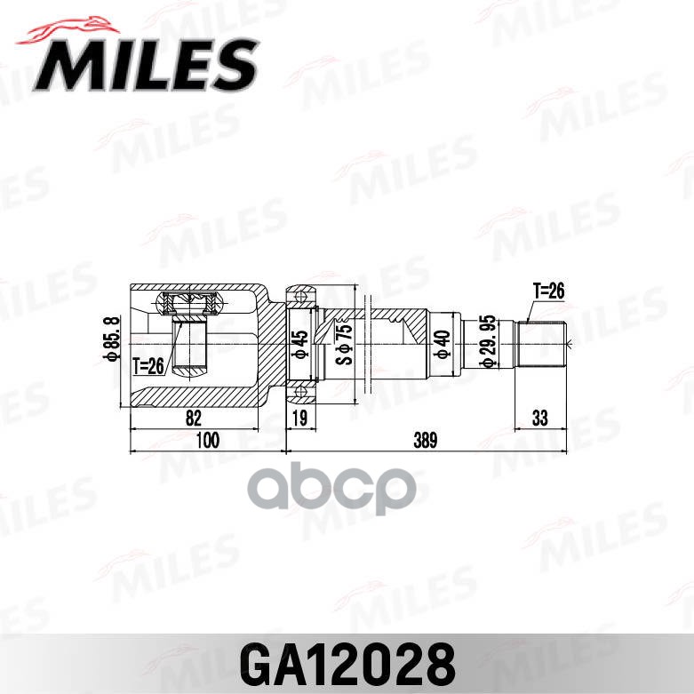 ШРУС внутренний правый FORD TRANSIT CONNECT (TC7) 2002-2013 GA12028 Miles арт. GA12028