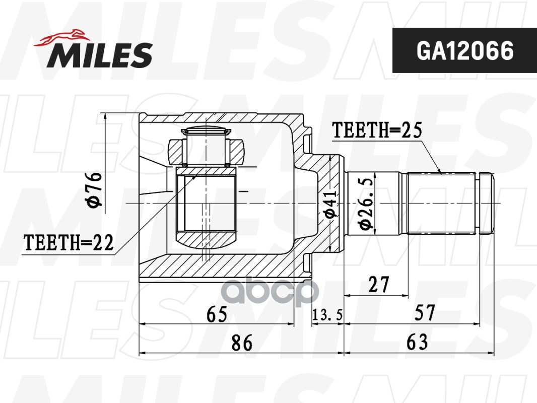 ШРУС внутренний правый KIA Rio (FB) / Hyundai Solaris (HCR) МТ Miles арт. ga12066