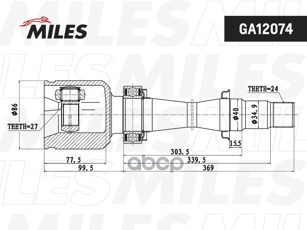 ШРУС TOYOTA CAMRY IV-V V30/V40 2.0-2.4 01-11 внутр.прав. Miles арт. GA12074