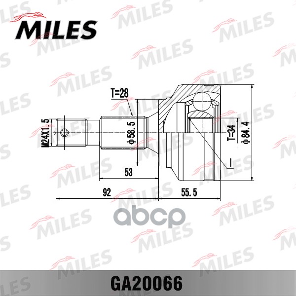 ШРУС наружный CITROEN C8/PEUGEOT 407/807 1.6-2.2 02- (GKN 304579) GA20066 Miles арт. GA20066
