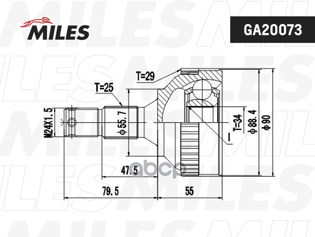 ШРУС CITROEN XSARA/BERLINGO/PEUGEOT PARTNER 1.8/1.9D 96- нар. ABS Miles арт. ga20073