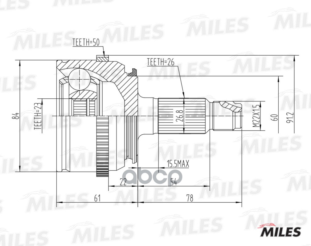 ШРУС HONDA CIVIC 1.7 00-02 нар.(ABS) Miles арт. ga20146