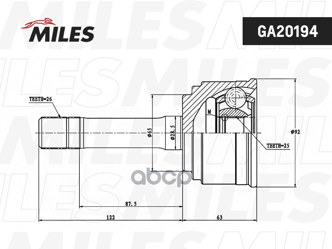 Шрус Наружный Kia Sportage 2.0 94-03 (Gsp 899053) Ga20194 Miles арт. GA20194