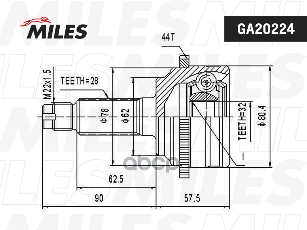 ШРУС наружный передний (с ABS) MAZDA 6 2.0-2.3 02-07 (GSP 834110) GA20224 Miles арт. GA20224