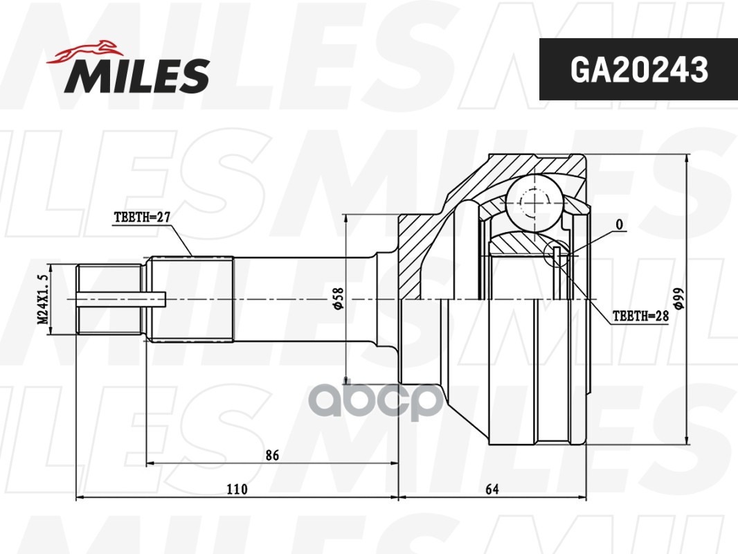Шрус Наружный Mercedes Benz W460/W461/W463 79- (Gkn 302186) Ga20243 Miles арт. GA20243