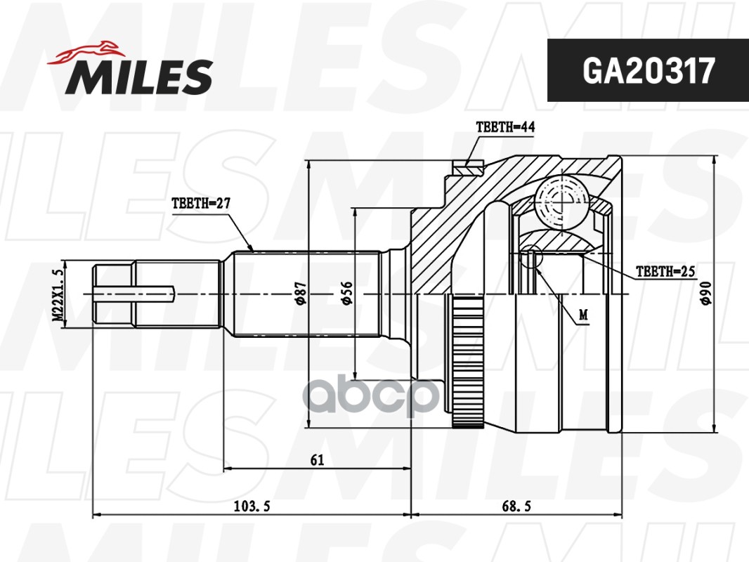 ШРУС наружный NISSAN PRIMERA 1.6-2.0 97-03 (GSP 841184) GA20317 Miles арт. GA20317