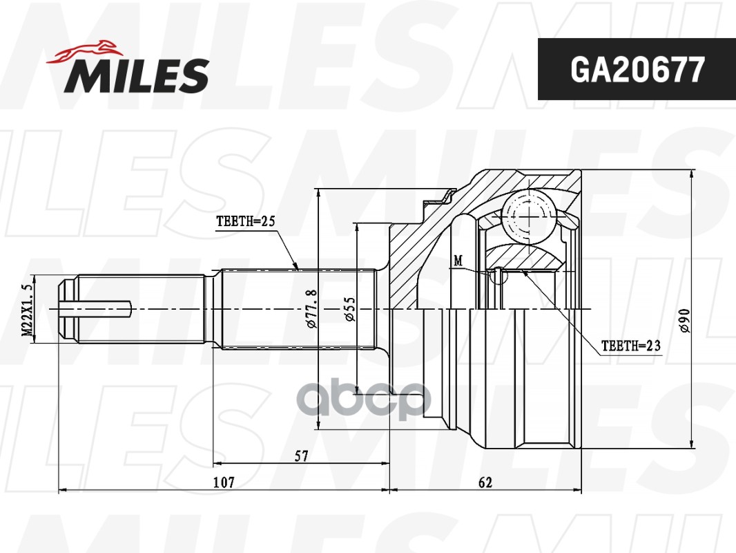 ШРУС наружный NISSAN Almera I (N15) 95-00, Almera II (N16) UK 00-06, Sunny 1.6 90-95 CV16189 GA20677 Miles арт. GA20677