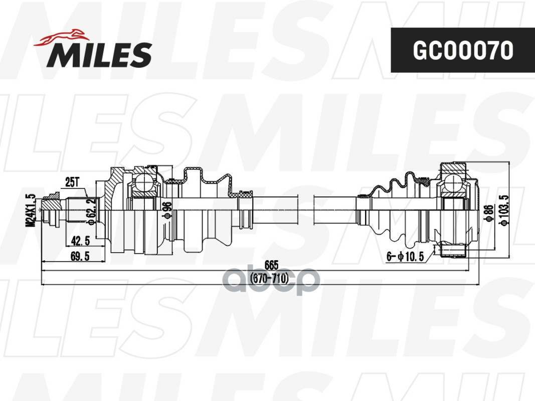 Привод в сборе MB W124 2.0-2.5 84-93 лев/прав. Miles арт. gc00070