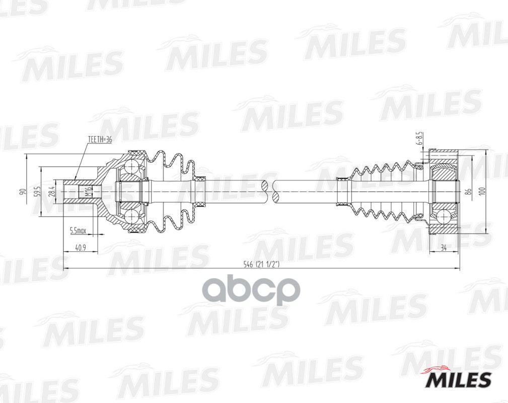 Привод в сборе левый AUDI A3/GOLF 1.6 03- (GKN 304749) GC01002 Miles арт. GC01002