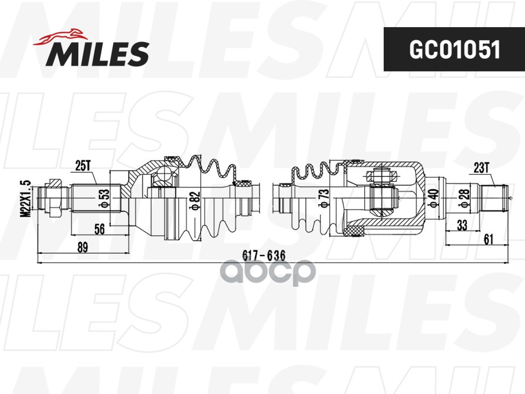 Привод в сборе левый FORD FIESTA/FUSION 1.4TD 01-07 (ABS) (GKN 304537) GC01051 Miles арт. GC01051