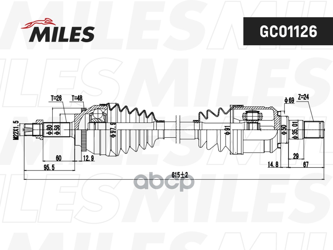 Привод в сборе левый TOYOTA AVENSIS 2.0D 03- (ABS) GC01126 Miles арт. GC01126