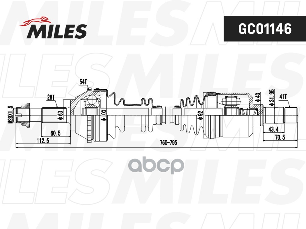 Привод в сборе CITROEN JUMPER/FIAT DUCATO/PEUGEOT BOXER 1.9-2.8 94-02 лев. (ABS) Miles арт. gc01146