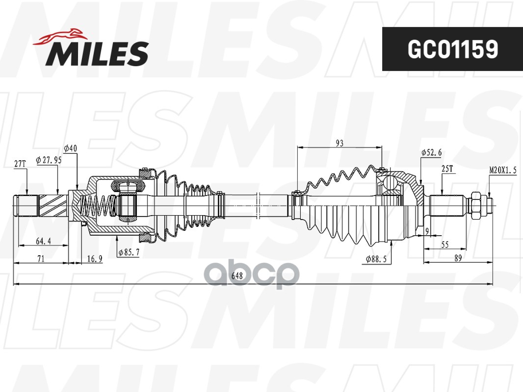 Привод в сборе передний левый RENAULT DUSTER 4x4 (GKN 305931) GC01159 Miles арт. GC01159