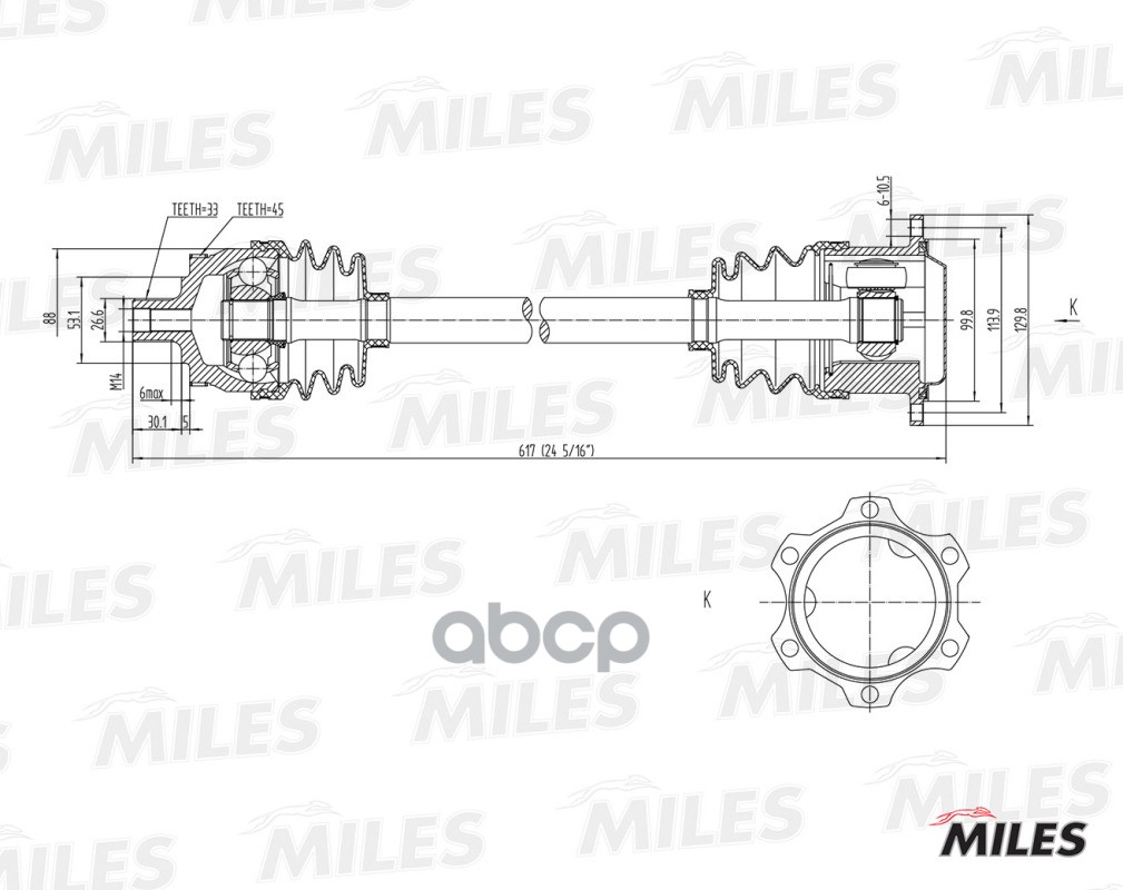 Привод в сборе правый AUDI A4/VW PASSAT 1.8T-2.3 95-05 (ABS) (GKN 301223) GC02012 Miles арт. GC02012