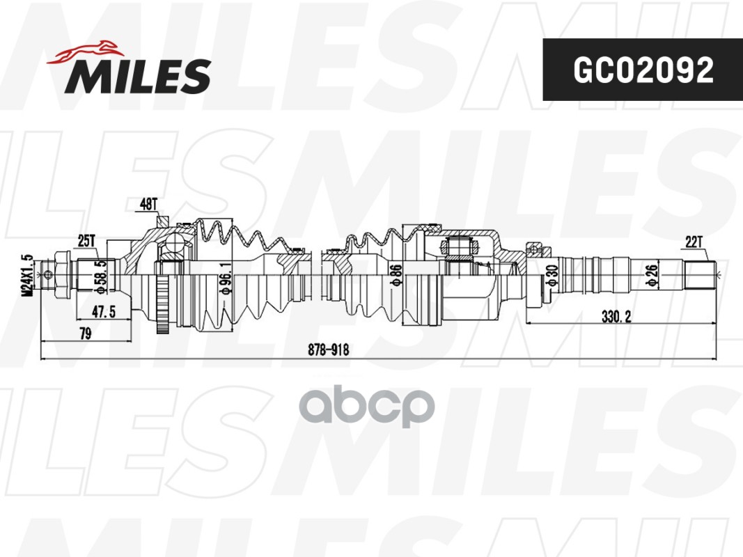 Привод в сборе правый PEUGEOT 206 1.6 00- (ABS) (GKN 303207) GC02092 Miles арт. GC02092