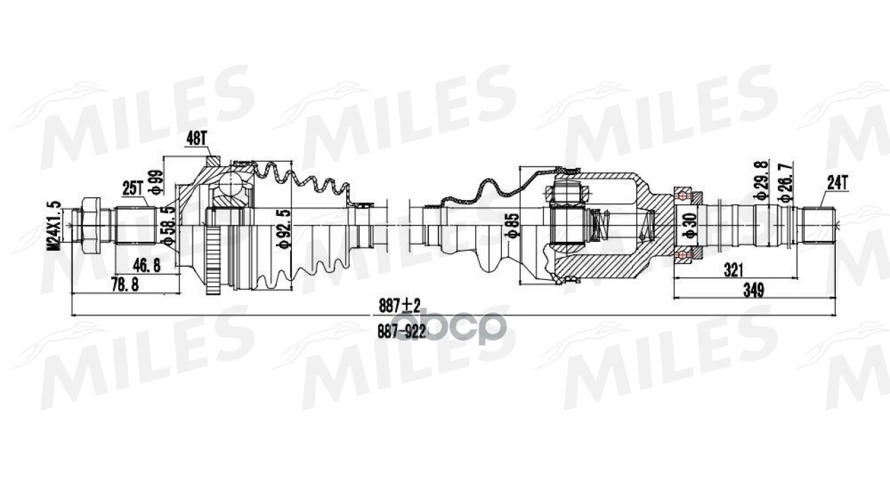 Привод в сборе правый PEUGEOT 206 2.0 99- (ABS) (GKN 303217) GC02094 Miles арт. GC02094