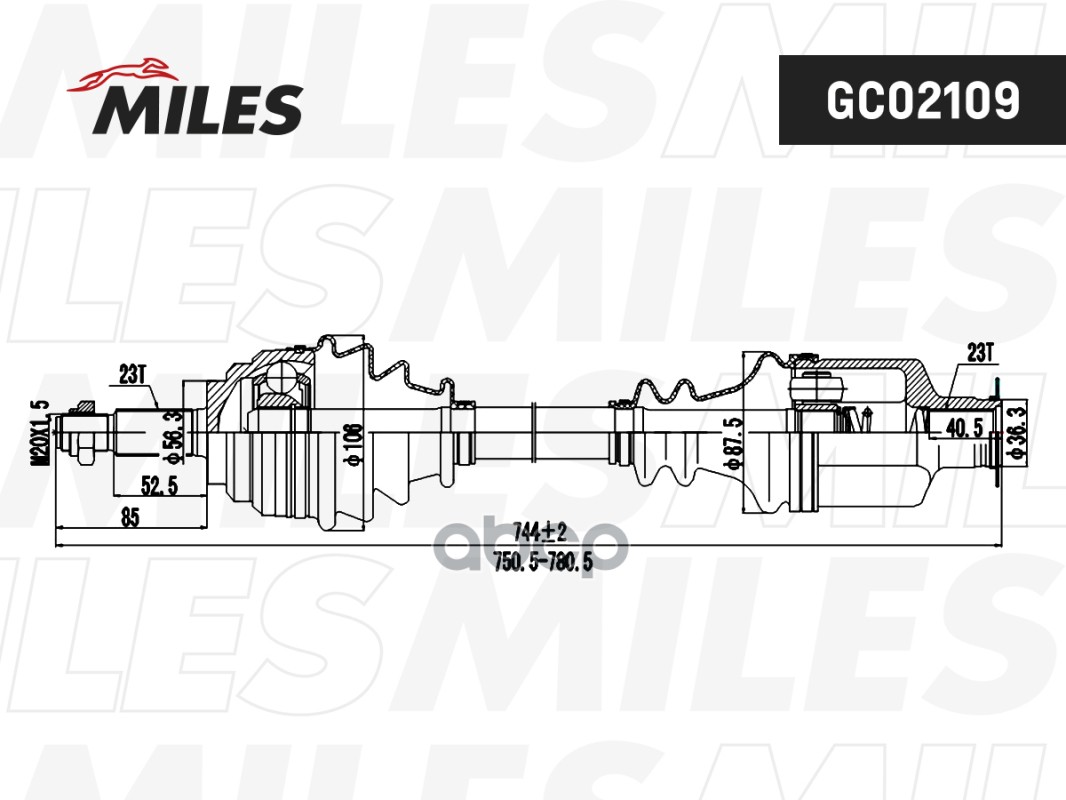 Привод в сборе RENAULT LAGUNA I 1.6-2.0 97-01 прав. Miles арт. gc02109