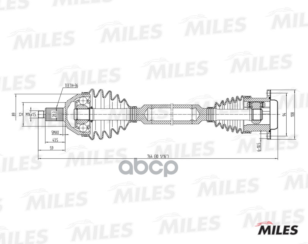 Привод в сборе правый SKODA FABIA/VW POLO 1.4-1.9TD 99- (GKN 304446) GC02125 Miles арт. GC02125
