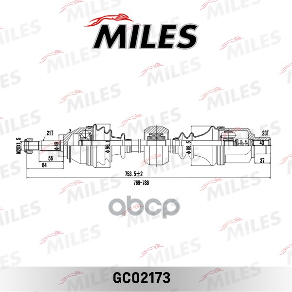 Привод в сборе правый RENAULT LOGAN I/SANDERO 1.2-1.6 04- с ABS (GKN 304509) GC02173 Miles арт. GC02173