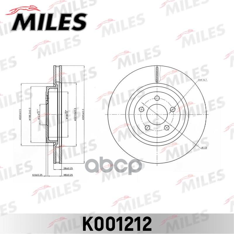 Диск тормозной передний D345мм. CHRYSLER 300C 04- (TRW DF6244S) K001212 Miles арт. K001212