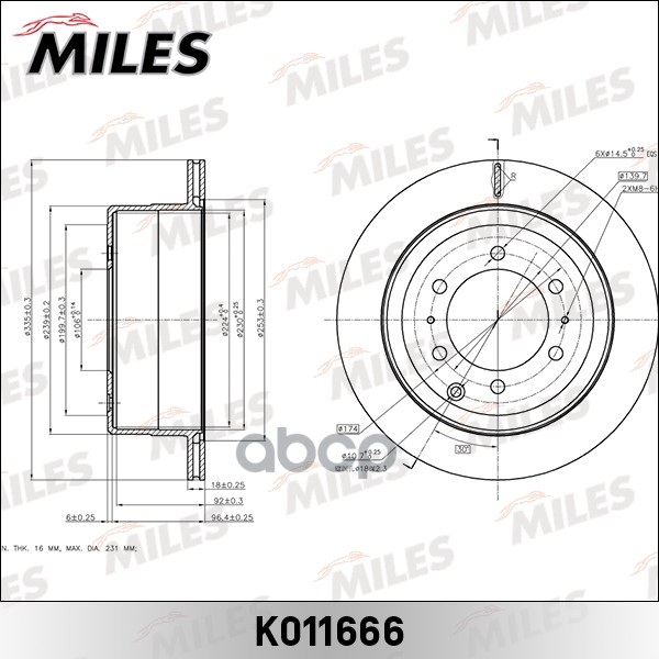 Диск тормозной задний D335мм. TOYOTA LAND CRUISER J80 4.2-4.5 90-97 (TRW DF3184) K011666 Miles арт. K011666