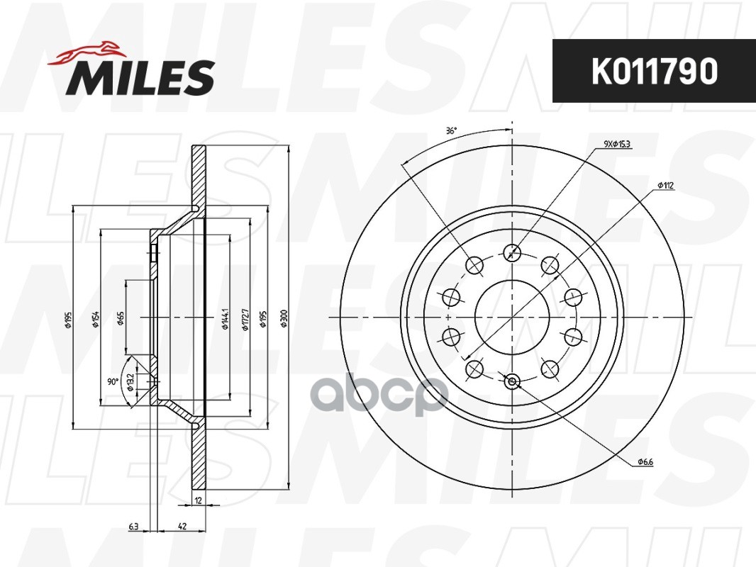 Диск тормозной задний D300мм AUDI Q3 11-/VW PASSAT 14-/TIGUAN 16- (TRW DF6504) K011790 Miles арт. K011790