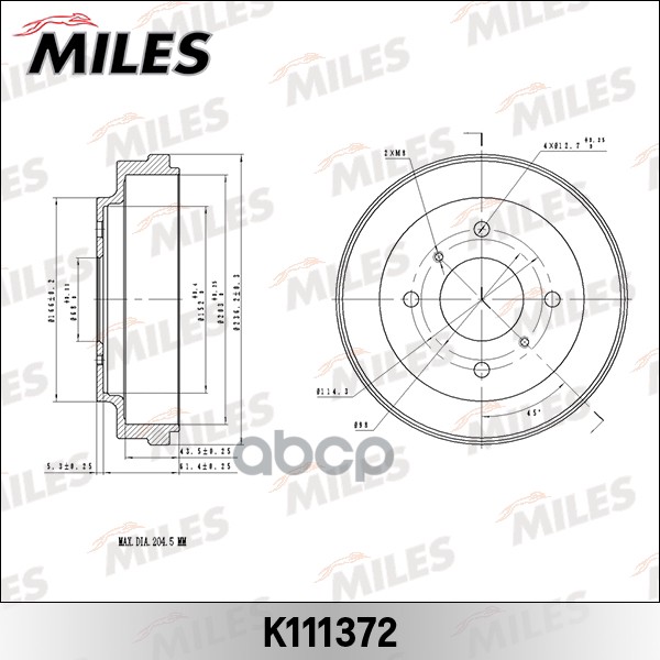 Барабан тормозной NISSAN ALMERA (N16) 1.5 00- (TRW DB4349) K111372 Miles арт. K111372