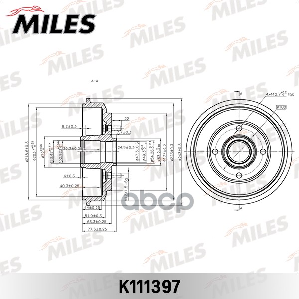 Барабан тормозн FORD FIESTA 01-08/FUSION 02-12 (DB4308) Miles арт. K111397