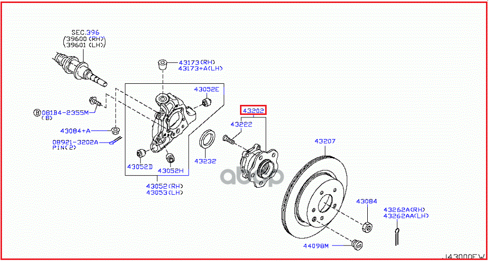 Ступица Колеса Задняя Infiniti Ex 35/37 (J50)/Fx I-Ii 35-50 (S50/S51)/350Z (Z34) 3.0-5.0 03-> NISSAN арт. 432024GA0B