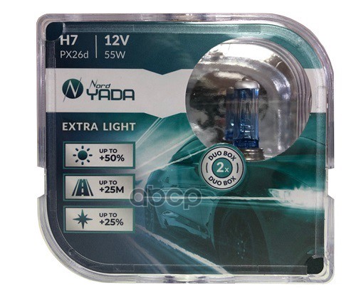 Лампа H7 12V 55W Extra Light +50% Px26d Комплект NORD YADA арт. 907365