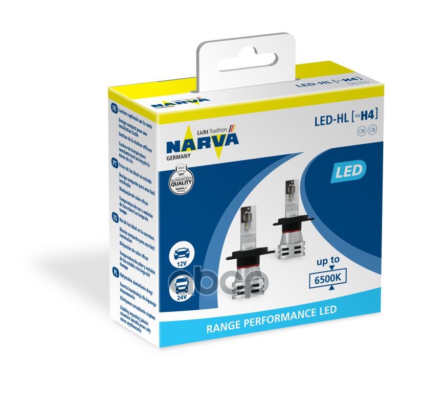 Комплект Светодиодных Ламп Коробка 2Шт Led 12V H4 25/25 P43t (Белый Свет) Narva арт. 18032