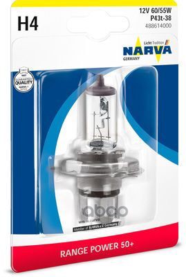 Лампа H4 RP50+ 12V 60/55W P43t-38 NVA B1 Narva арт. 488614000