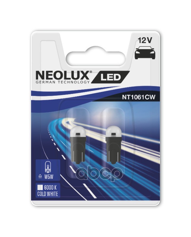 Лампа Светодиодная 12V W5w 0,5W W2,1X9,5D Neolux 2 Шт. Блистер Nt1061cw-02B Neolux арт. NT1061CW-02B