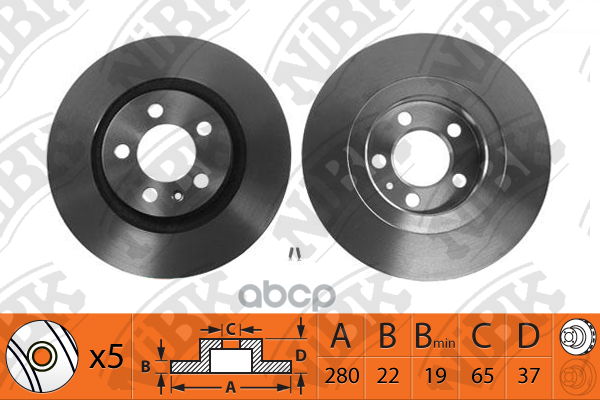Диск тормозной AUDI A3 96-/SKODA OCTAVIA 96-/VW BORA/GOLF IV/V передний D280мм RN1083 NiBK арт. RN1083