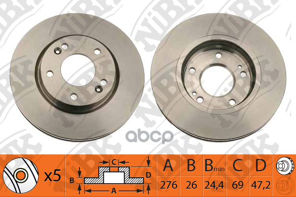 Диск Тормозной Hyundai Santa Fe 2.7 2001 - 2006  Hyundai Trajet 2.0 2004 - 2008  Hyundai Santa Fe 2. NiBK арт. rn1178