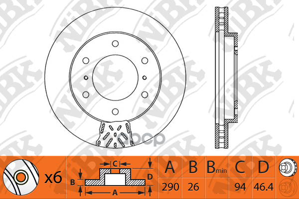Диск тормозной MITSUBISHI PAJERO 00- (R16) передний RN1188 NiBK арт. RN1188