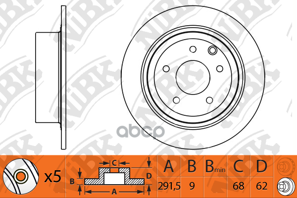 Диск тормозной задний [292x9] 5 отв. NiBK арт. RN1302