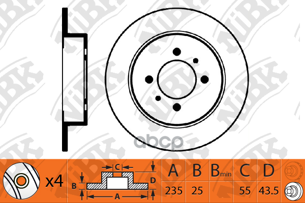 Диск Тормозной Передний Toyota Probox/Supra/Previa /Vent D=235Mm Nibk Rn1311 NiBK арт. RN1311