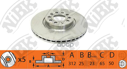 Диск тормозной AUDI A3/VW GOLF V/VI/PASSAT/TIGUAN передний D312мм RN1377 NiBK арт. RN1377
