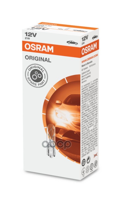 Лампа накаливания сигнальная W2.3W W2x4.6d Original 12V 2W картон 10шт цена за 1шт Osram арт. 2722