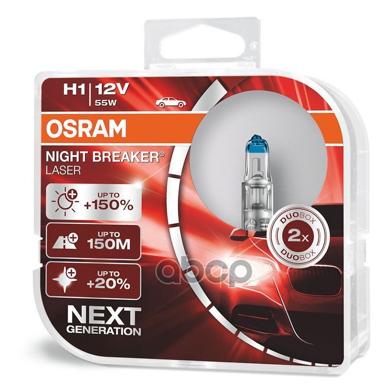 Лампа галогеновая головного света H1 P14.5s 3400K Night Breaker Laser 12V 55W Блистер 2шт Osram арт. 64150NLHCB