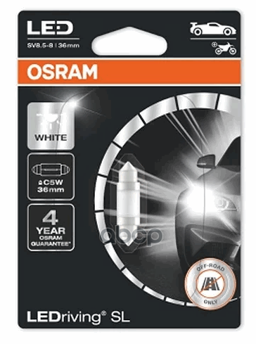 Ledriving Sl (3Поколение) 0,6W/12V C5w (36 Mm) Sv8.5-8 Bli1 Белый 6000K Osram арт. 6418DWP01B