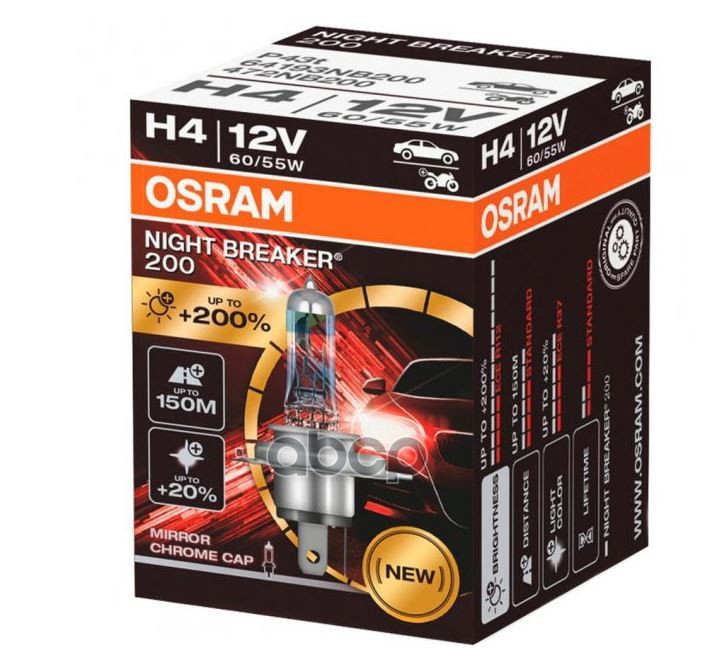 Лампа галогеновая головного света H4 P43t 12V 65/55W Night Breaker 200% 1шт Osram арт. 64193NB200